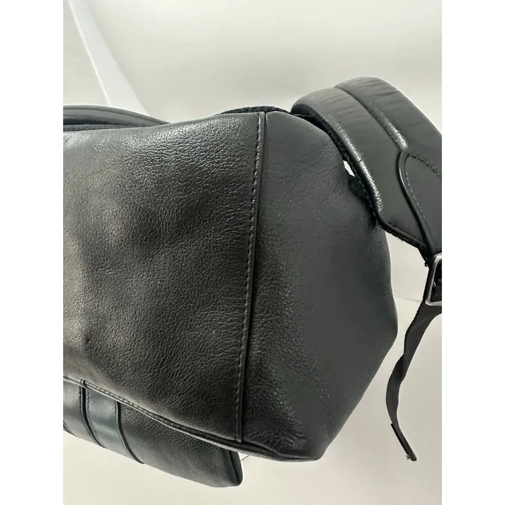 Coach Black Leather Backpack Blue Stripe Men’s Large Travel Laptop Bag